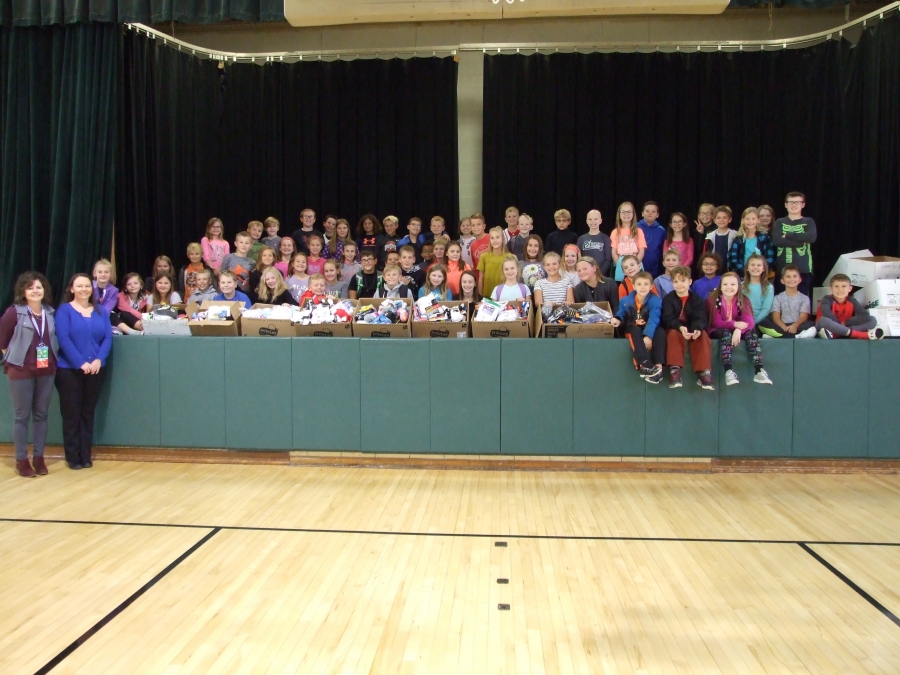 Photo of students with sock donations